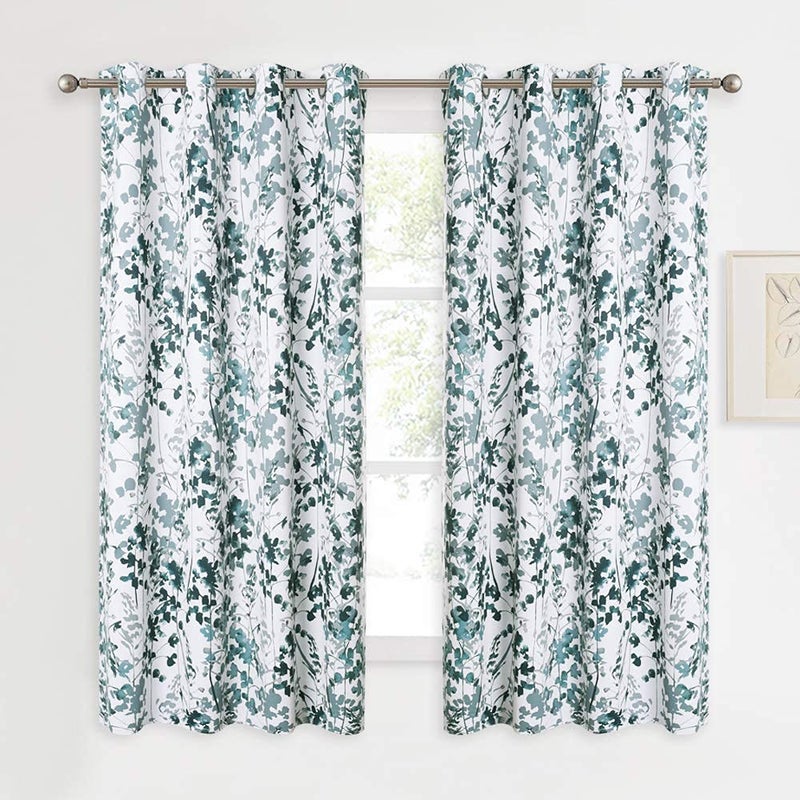 KGORGE Bedroom Curtains Blackout - Boho Foliage Pattern Light Block Thermal Efficiency Drapes for Living Room Dining Kid Playroom Foyer Decor, 2 Pcs, 52 inches Wide x 45 inches Long, Green - Image 2